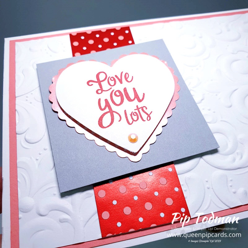 Parisian Flourish Love You Lots card featuring the pretty new 3D embossing folder with my favourite sentiment yet! Pip Todman www.queenpipcards.com Stampin' Up! Independent Demonstrator UK 