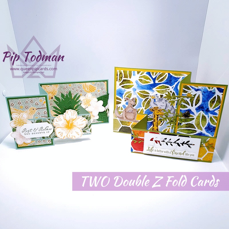 Timeless Tropical Double Z Fold Card plus a Reverse one with Animal Outing! Pip Todman www.queenpipcards.com Stampin' Up! Independent Demonstrator UK