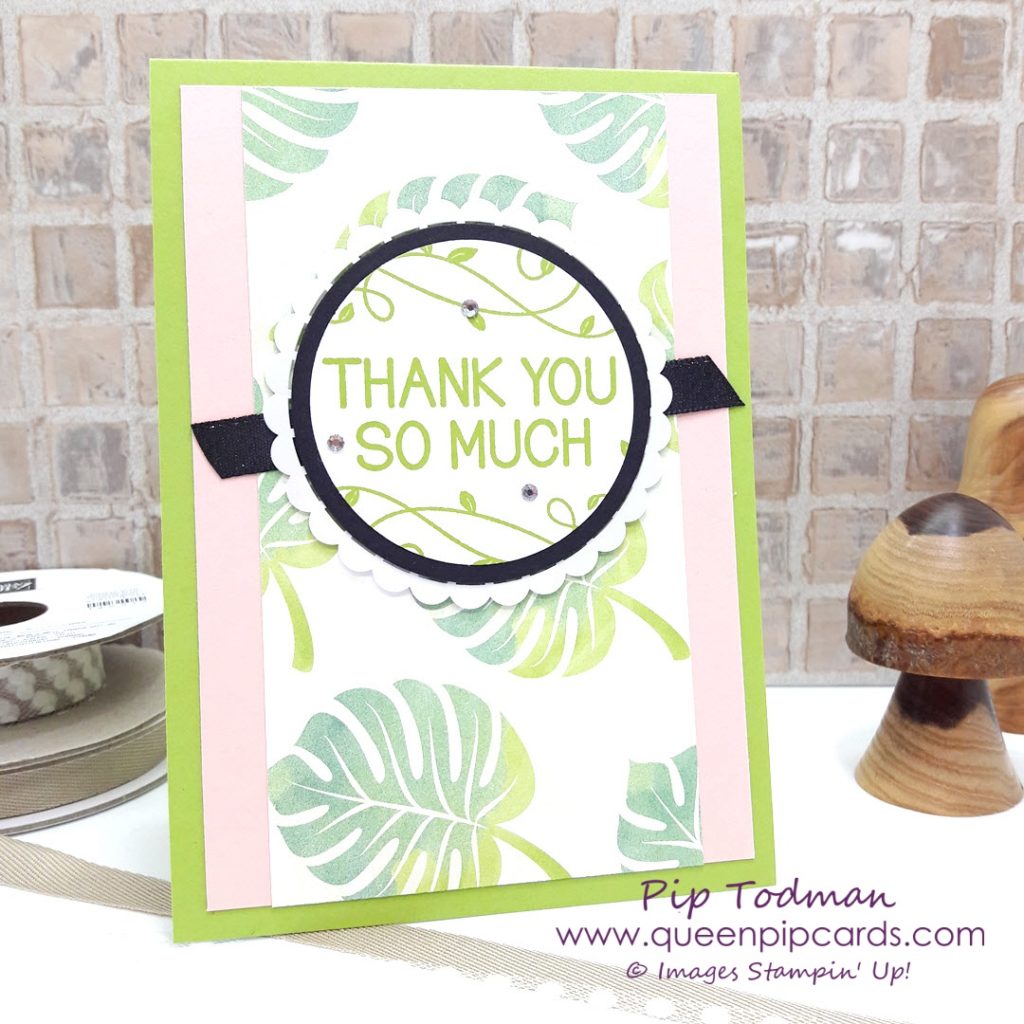 One For All Thank You Card showcasing the One For All stamp set from Stampin' Up! This set is so versatile, here I've paired it with Topical Escape papers and the coordinating card stock! All Stampin' Up! products are / will be available from my online store here: http://bit.ly/QPCShop Pip Todman Crafty Coach & Stampin' Up! Top UK Demonstrator Queen Pip Cards www.queenpipcards.com Facebook: fb.me/QueenPipCards #queenpipcards #simplystylish #inspiringyourcreativity #stampinup #papercraft 