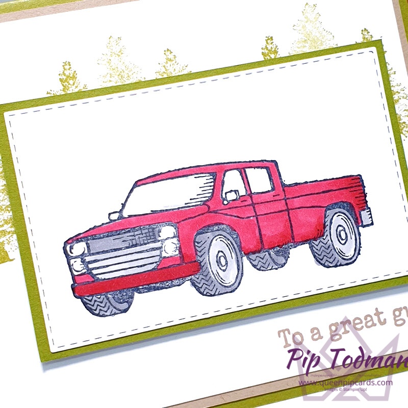 Big Red Truck from Pedal To the Metal with Stampin' Blends tips and tricks for glass! Great cards for the guys in your life too! Pip Todman www.queenpipcards.com Stampin' Up! Independent Demonstrator UK