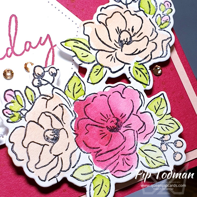 Watercolour Flowers Using Birthday Dies Pip Todman www.queenpipcards.com Stampin' Up! Independent Demonstrator UK 