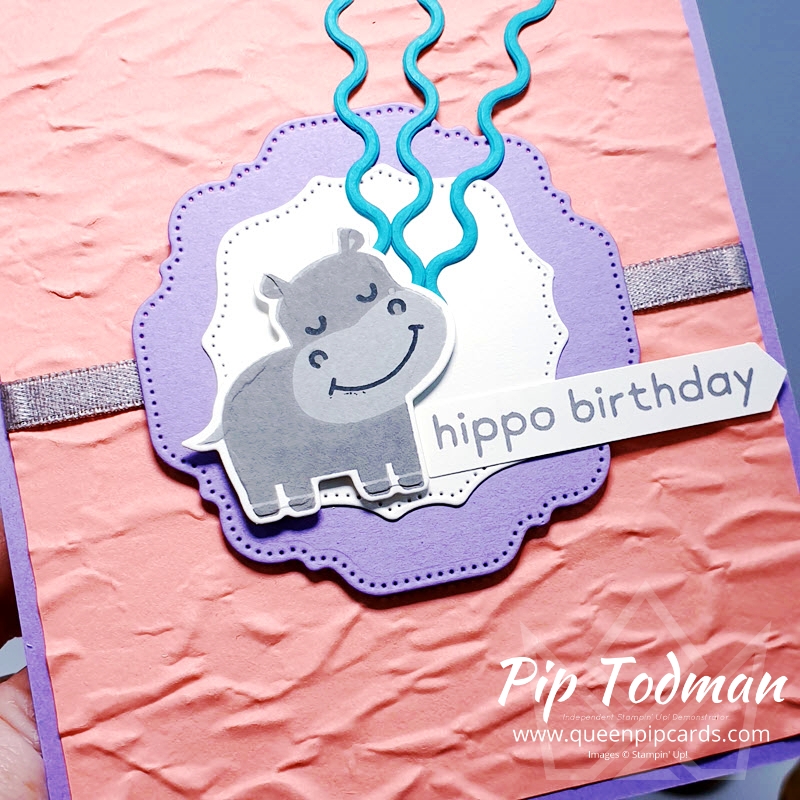 Hippo Happiness birthday card! Pip Todman Stampin' Up! Demonstrator #simplystylish #queenpipcards