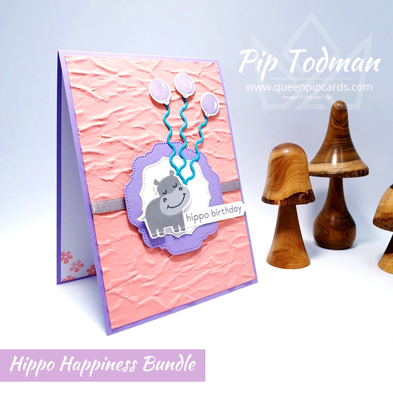 Fun Hippo Happiness birthday card! Pip Todman Stampin' Up! Demonstrator #simplystylish #queenpipcards