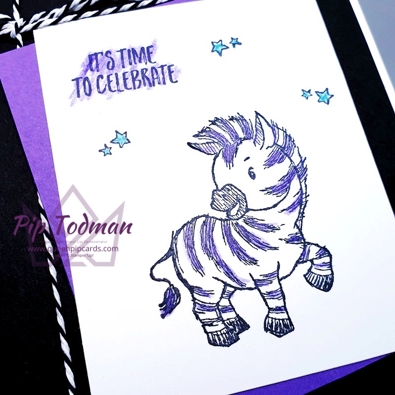 Looking great in Gorgeous Grape - Zany Zebras in all colours! Pip Todman Stampin' Up! Demonstrator UK #simplystylish #queenpipcards