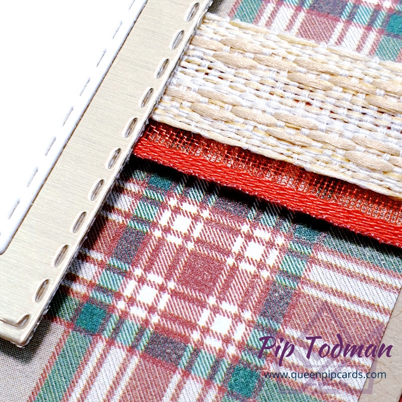 Use Double Ribbon layers to mirror the Plaid.  Pip Todman Stampin' Up! Demonstrator #simplystylish #queenpipcards
