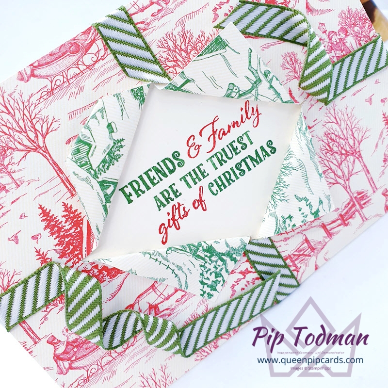 Gift Wrapped Christmas Card. Quick, easy and quirky! Pip Todman Stampin' Up! Demonstrator #simplystylish #queenpipcards