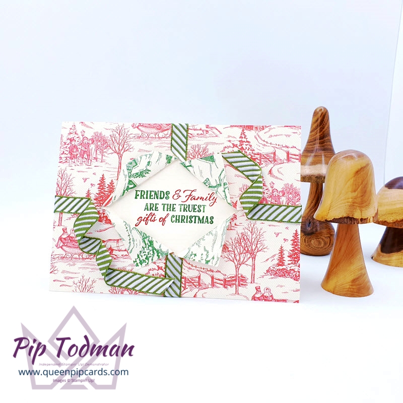 Gift Wrapped Christmas Card. Quick, easy and quirky! Pip Todman Stampin' Up! Demonstrator #simplystylish #queenpipcards